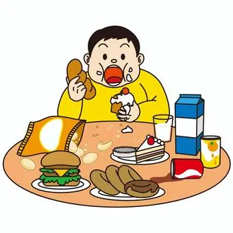 いっぱい食べている人の画像